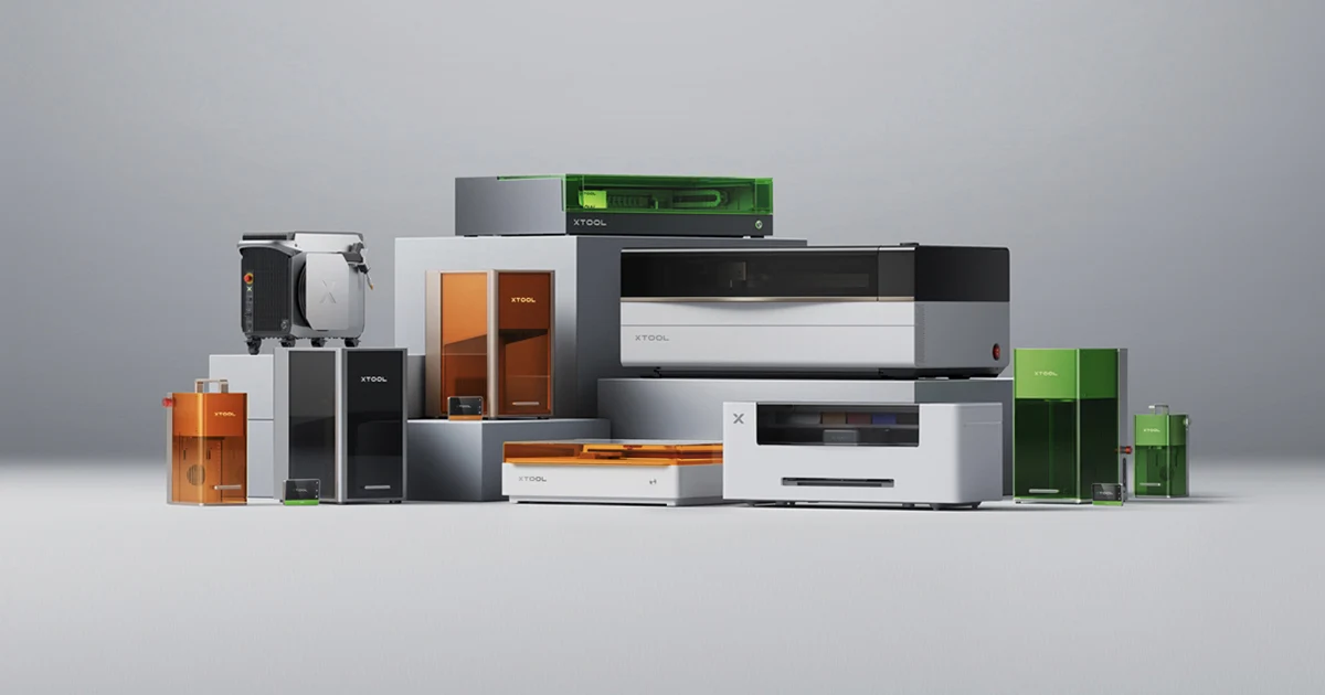 Gamme de machines laser xTool : diode, fibre, UV, stations fermées. We inspire creation.